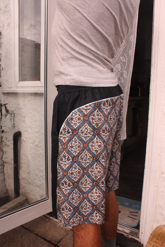 Ghalamkar Print Shorts Navy Cotton