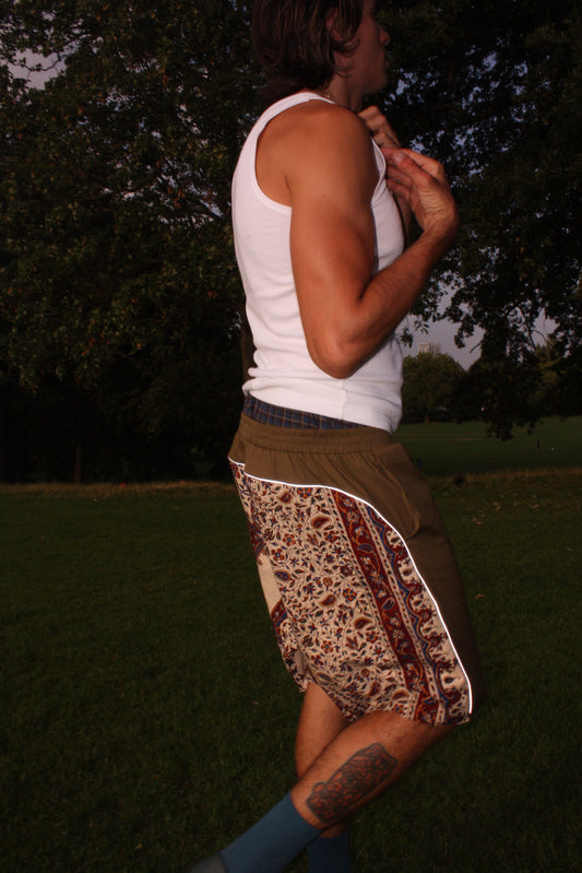 Ghalamkar Print Shorts Khaki Cotton