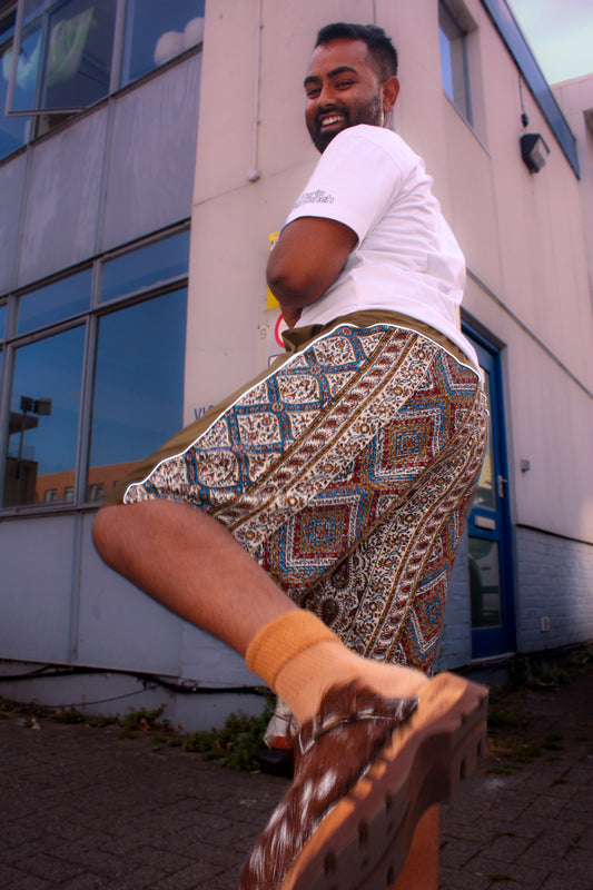 Ghalamkar Print Shorts Khaki Cotton V2