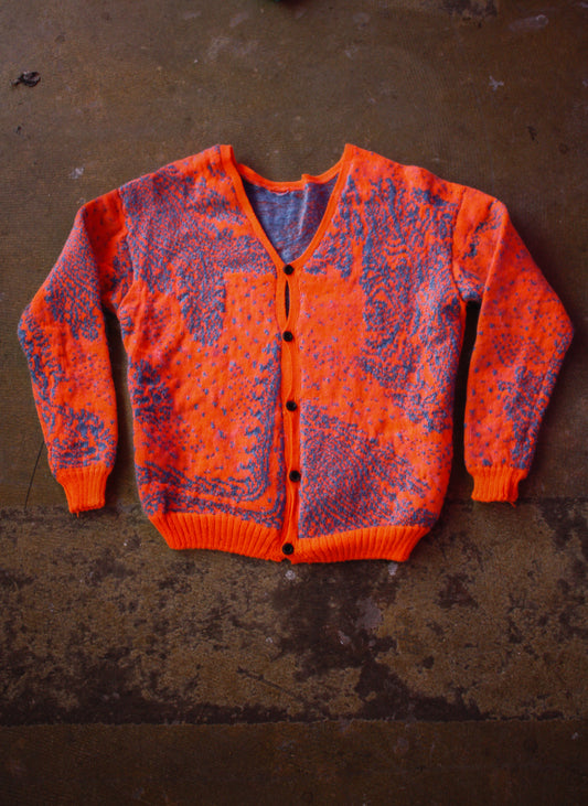 NEON ORANGE IRANIAN PRINT CARDIGAN